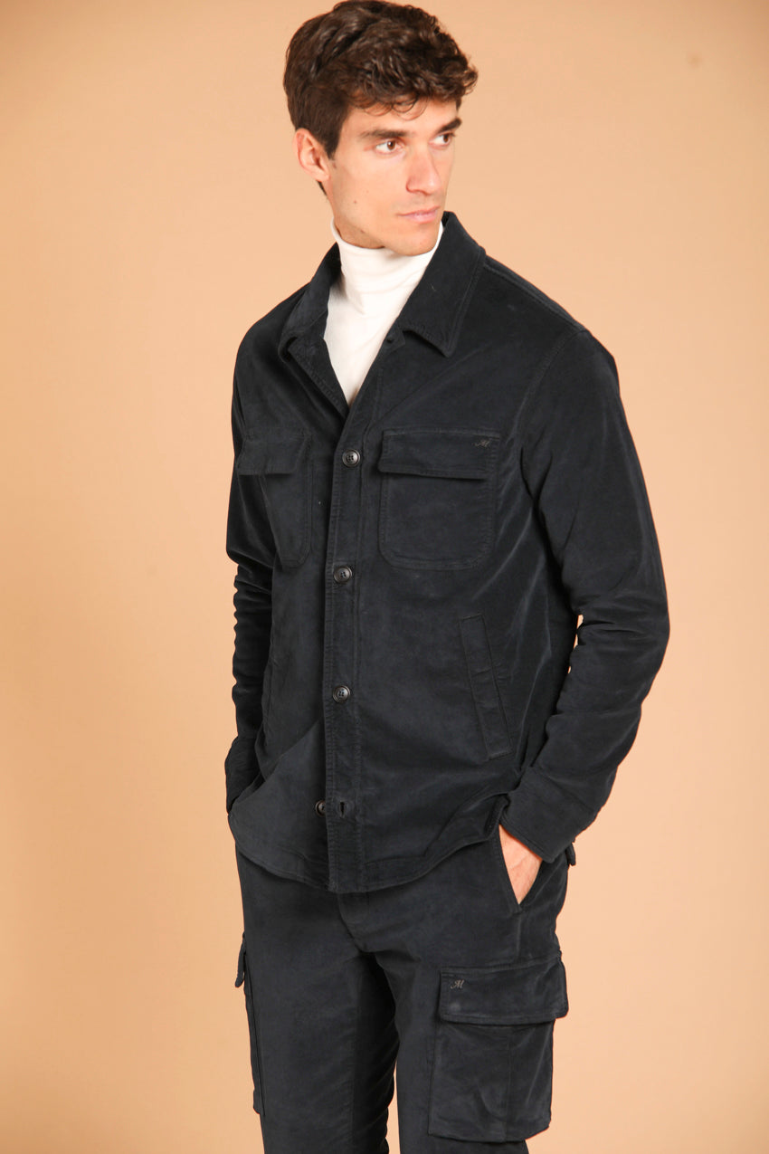 immagine 2 di overshirt uomo, modello Williams, in velluto di colore blu navy, fit slim di Mason's