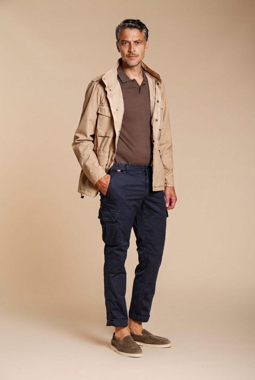 Chile pantalone cargo uomo in gabardina stretch regular fit