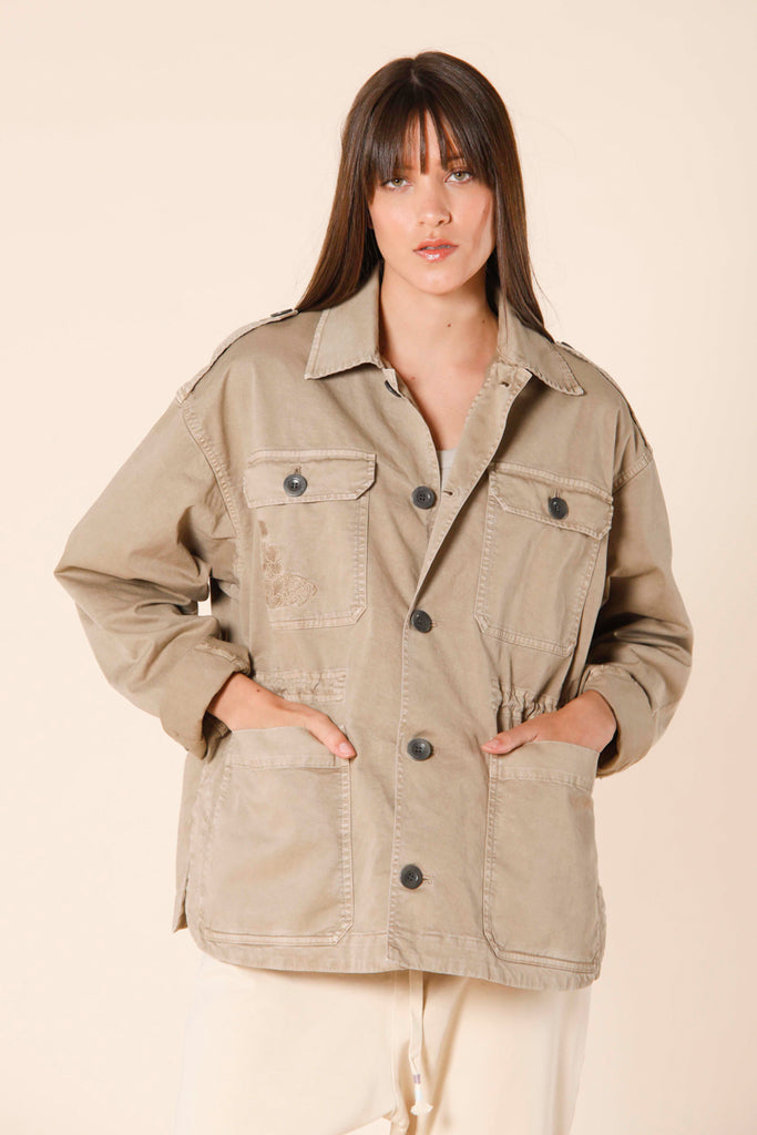 immagine 1 di field jacket donna in cotone con ricamo sulla tasca modello Florance colore kaki di mason's 