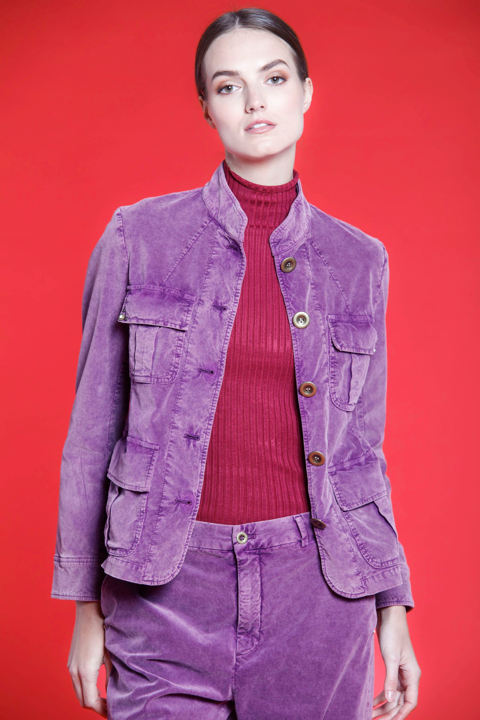 Image 1 de Veste femme en velours violet 1000 rayures modèle Karen par Mason's