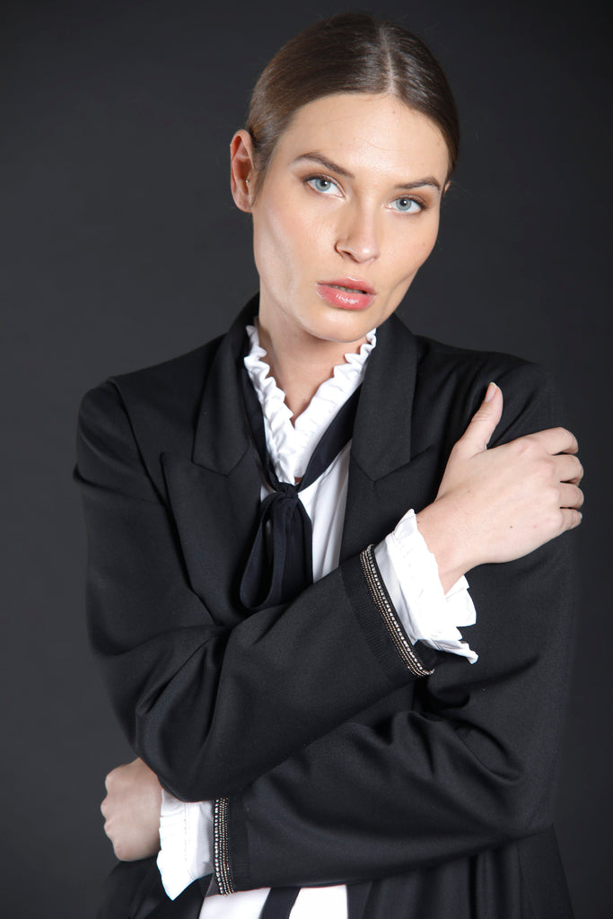 Letizia blazer donna in lana e viscosa con nastrino gioiello