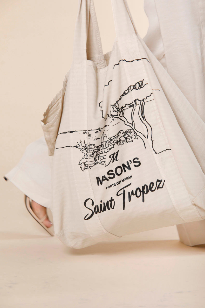 Immagine 1 di borsa unisex in cotone tinta unita stucco con stampa Saint Tropez modello Mason's Bag di Mason's