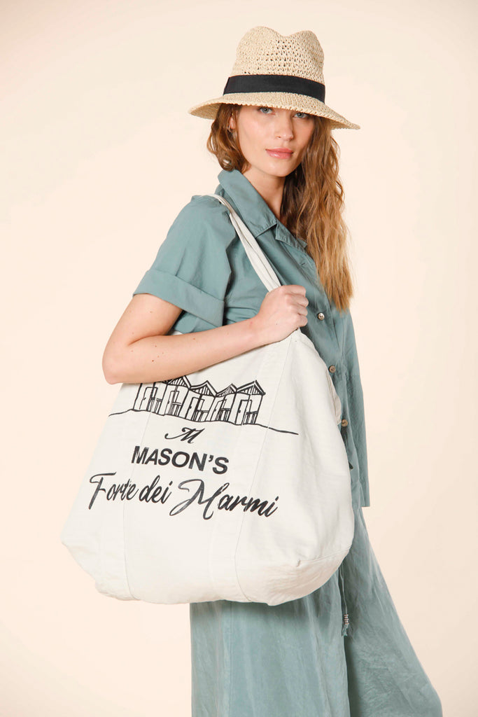 immagine 1 di borsa da donna in cotone tinta unita con stampa forte dei marmi modello mason's bag fdm colore verdino di Mason's 