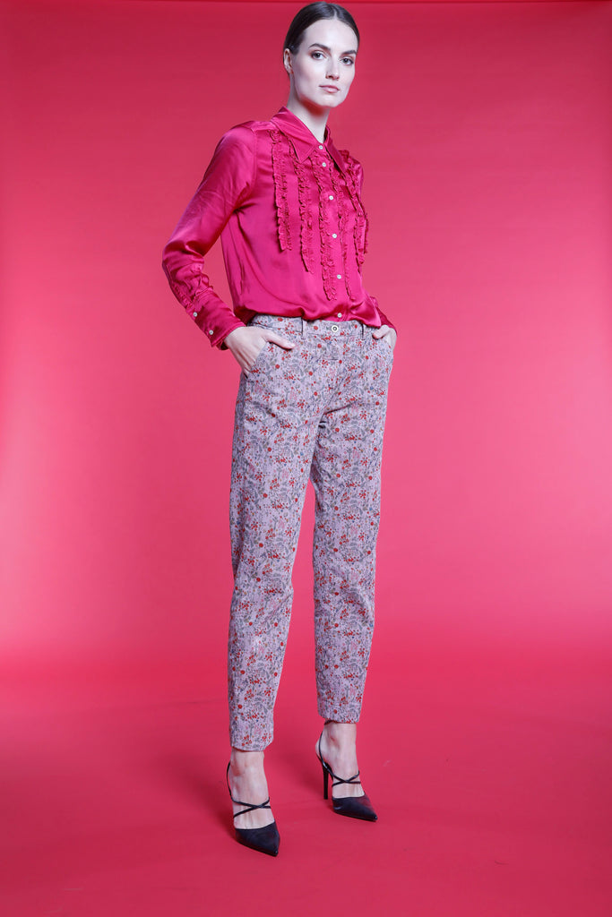 New York pantalone chino donna in velluto pattern fiori regular