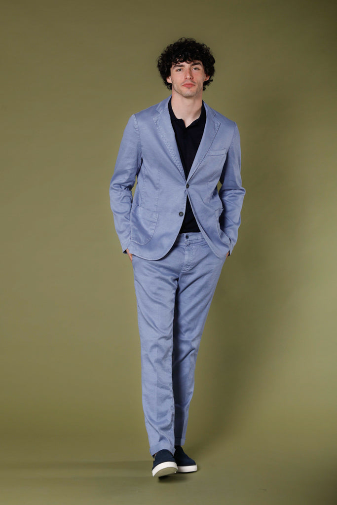 Immagine 2 di pantalone chino uomo in lino e twill di cotone azzurro modello New York di Mason's