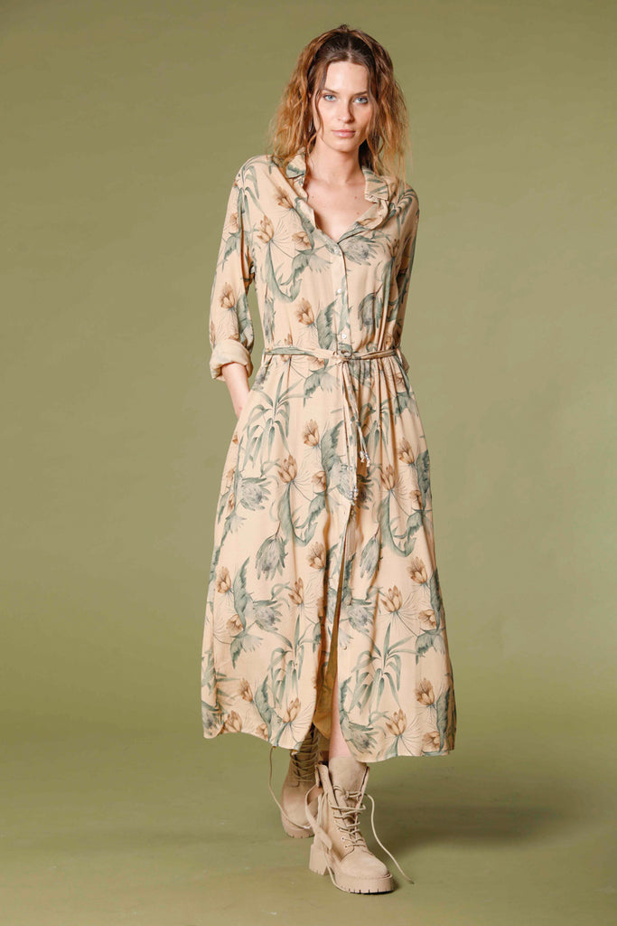 immagine 1 di abito lungo da donna in popeline con pattern fiori modello Nicole Dress colore kaki scuro regular di mason's 