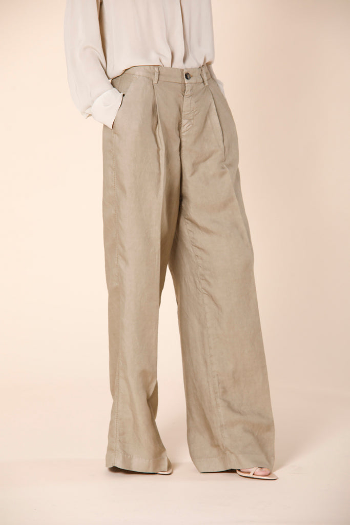 Immagine 1 di pantalone chino donna in tencel e lino color corda modello NY Wide Pinces di Mason's