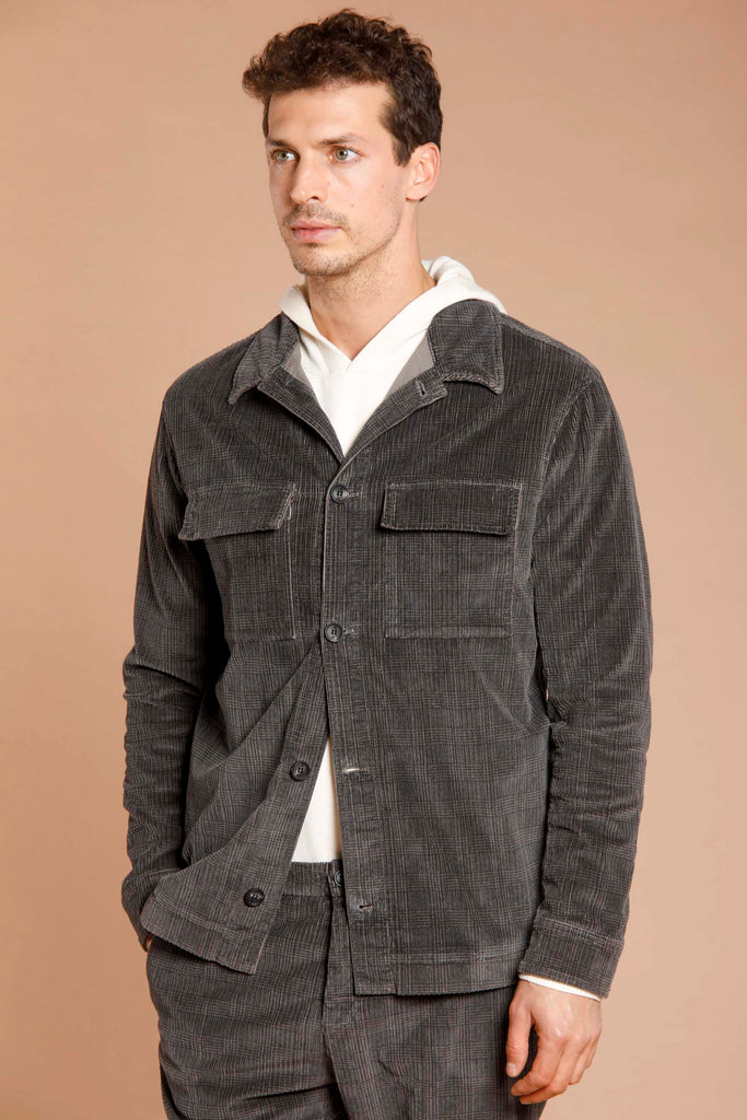 Steve overshirt uomo in velluto a coste con pattern galles