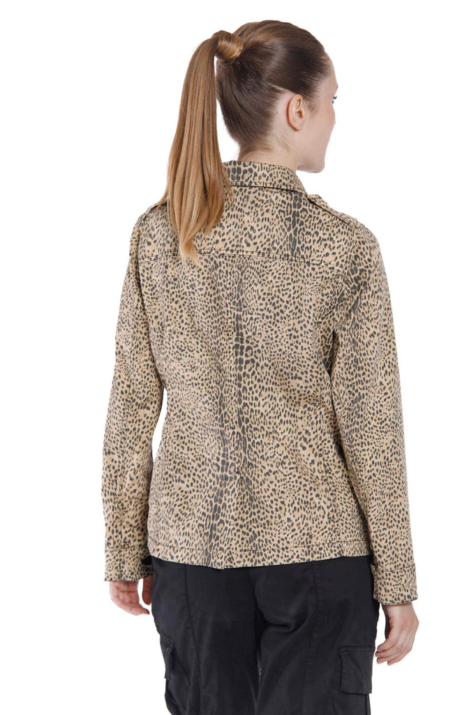 Elba field jacket da donna in cotone stampa animalier con borchie