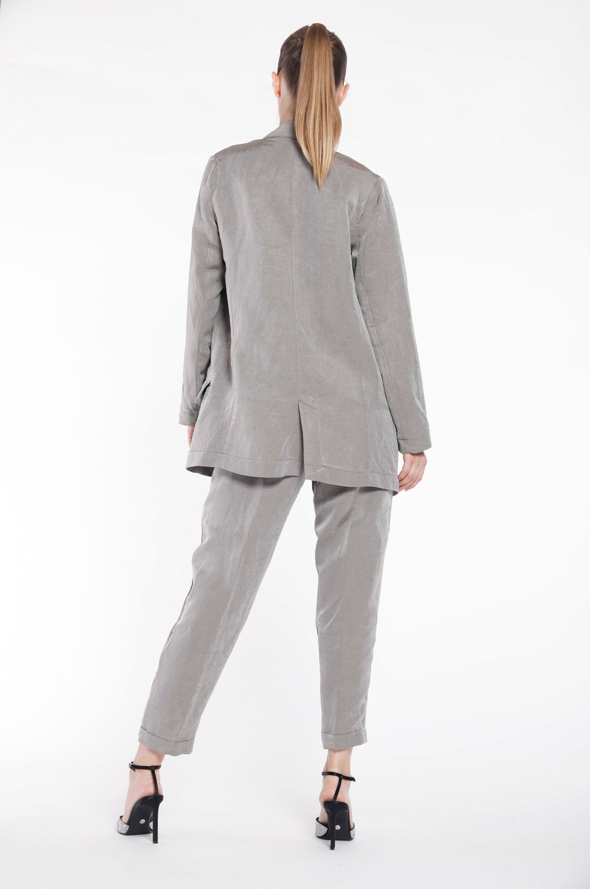 Letizia long woman blazer with one button in linen and viscose
