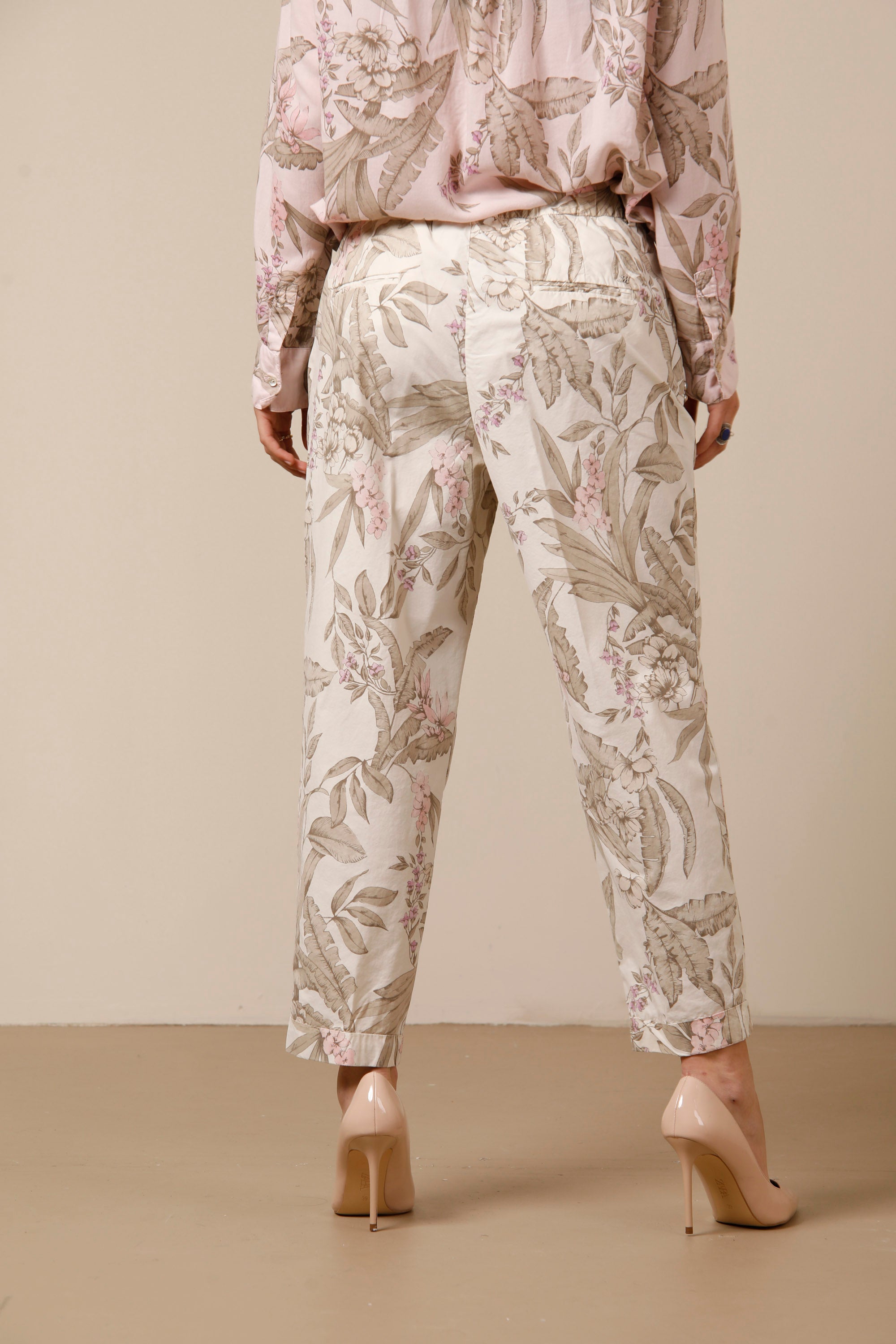 Linda Summer pantalone chino donna in tencel stampa fiore relaxed