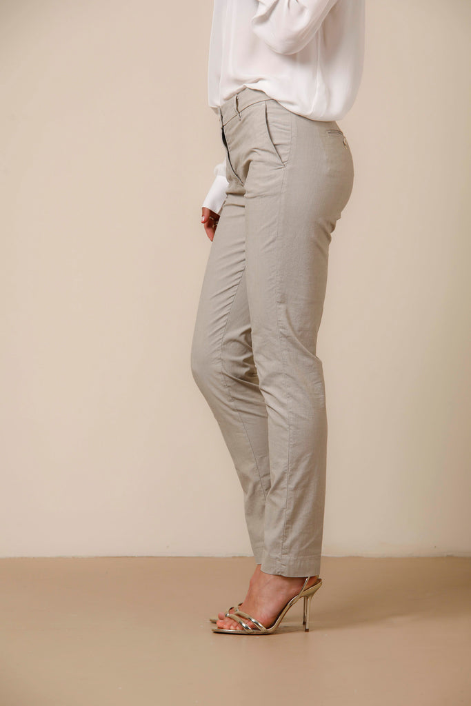 New York Slim pantalone chino donna in tencel con riga bastoncino slim