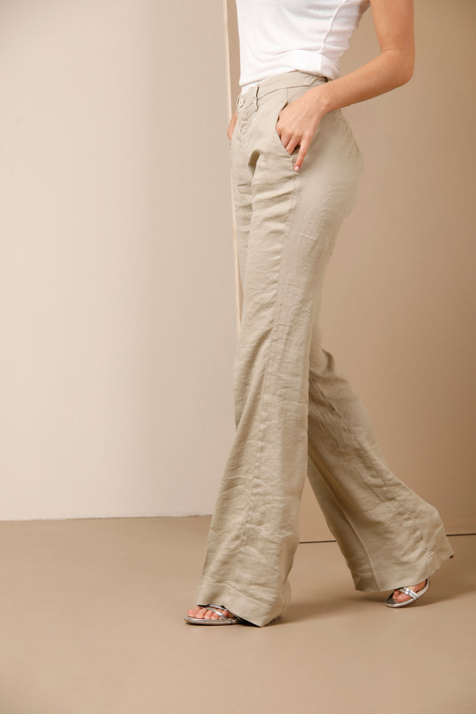 New York Flare pantalone chino donna in misto lino con fondo ampio slim