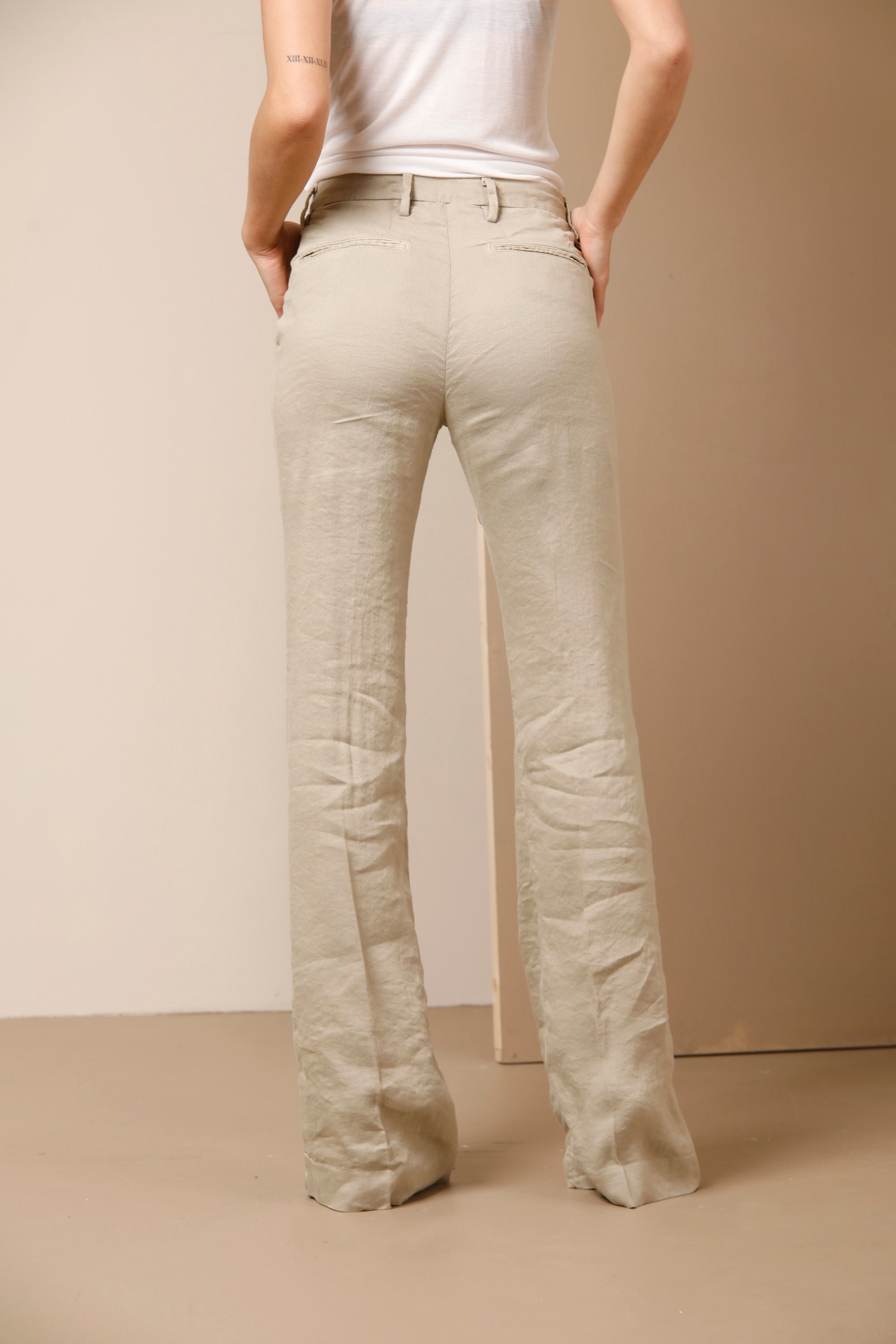 New York Flare pantalone chino donna in misto lino con fondo ampio slim