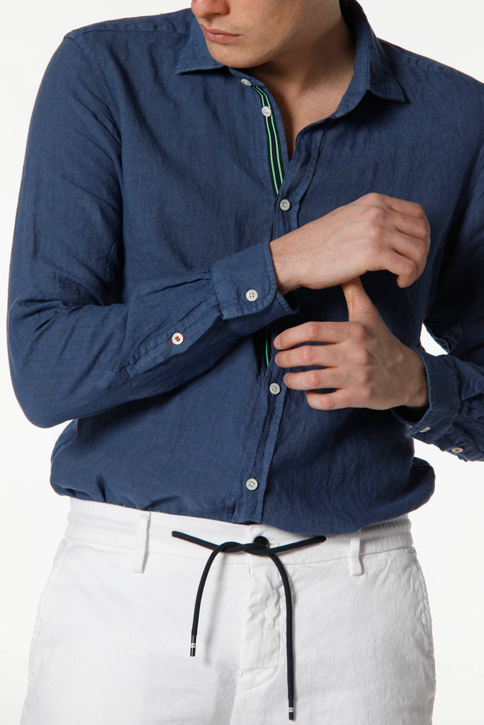 Torino camicia uomo a manica lunga in lino con nastrino regular
