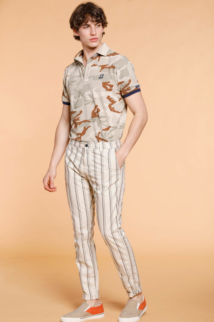 Osaka Style pantalone chino uomo in cotone riga mouliné carrot fit