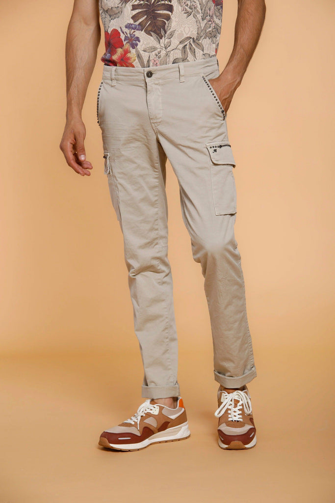 Chile pantalone cargo uomo in twill di cotone con borchie extra slim