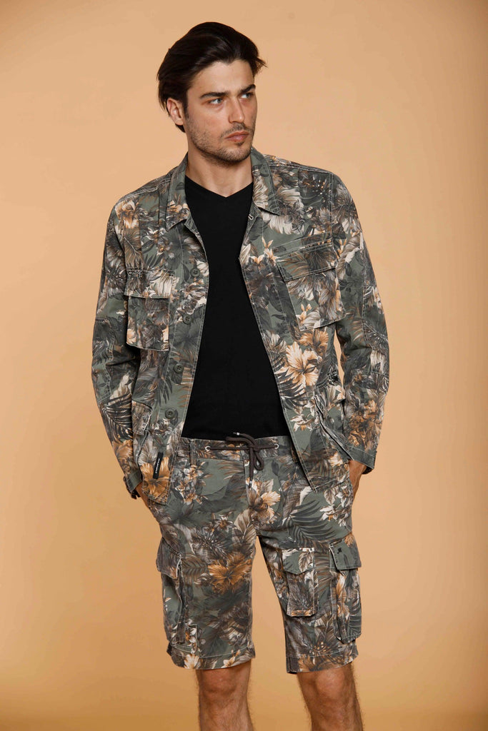 Flyshirt giacca camicia da uomo in cotone con stampa floreale