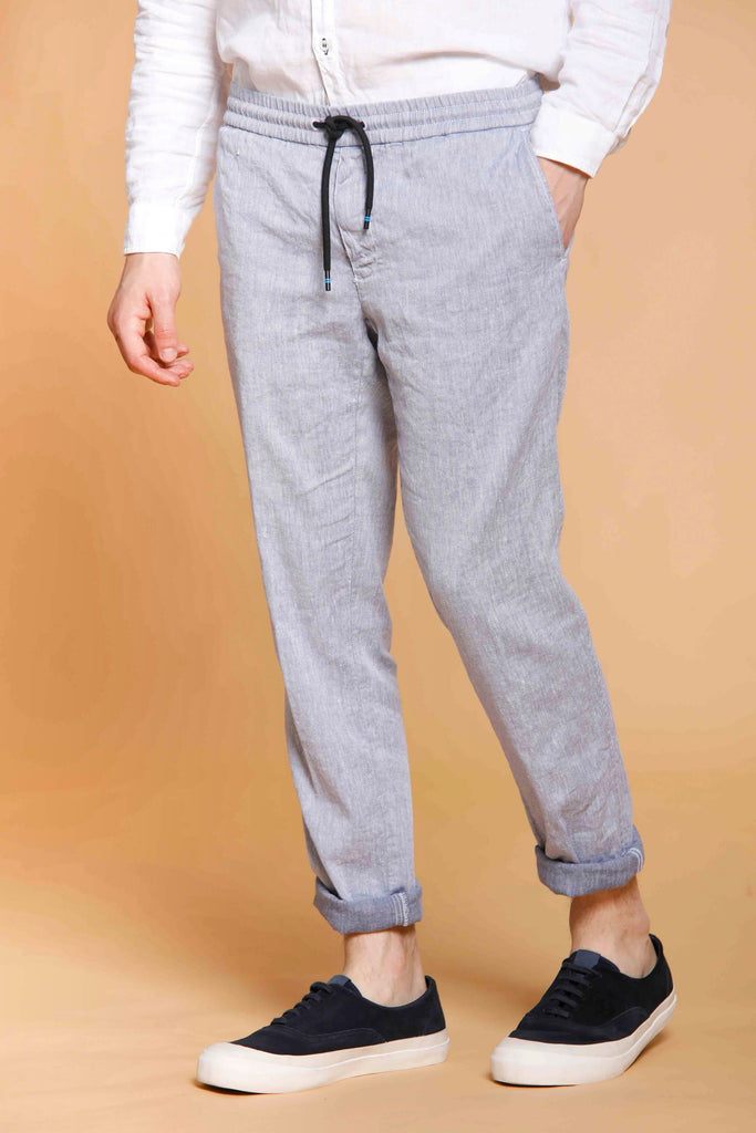 New York pantalone uomo chino jogger in lino e cotone regular fit