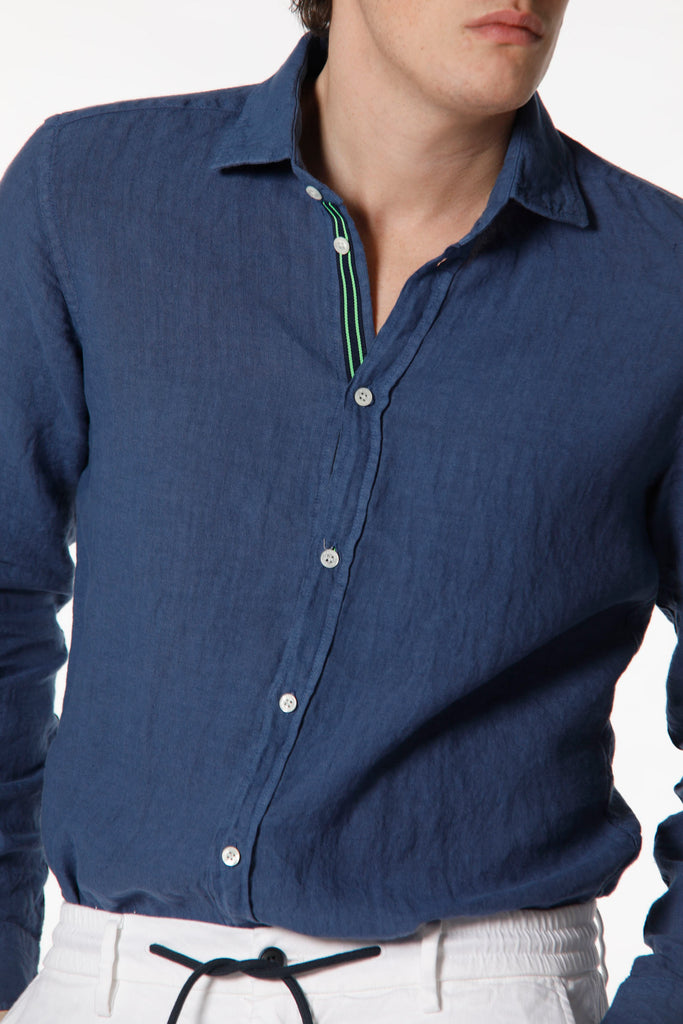 Torino camicia uomo a manica lunga in lino con nastrino regular
