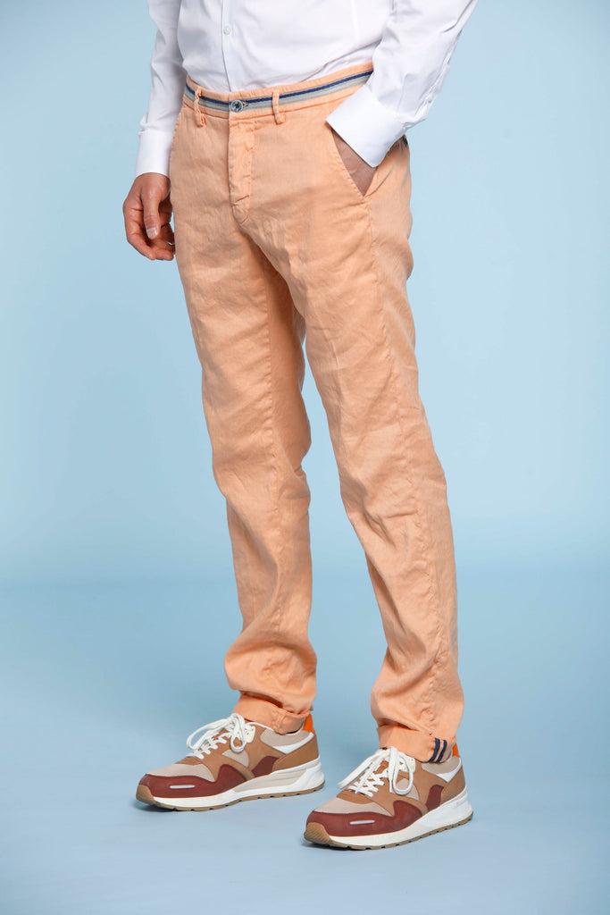 Torino Oxford pantalone chino uomo in lino e cotone con nastri slim fit