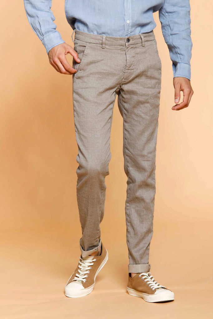 Torino Style pantalone chino uomo in lino e cotone con microdisegno slim fit